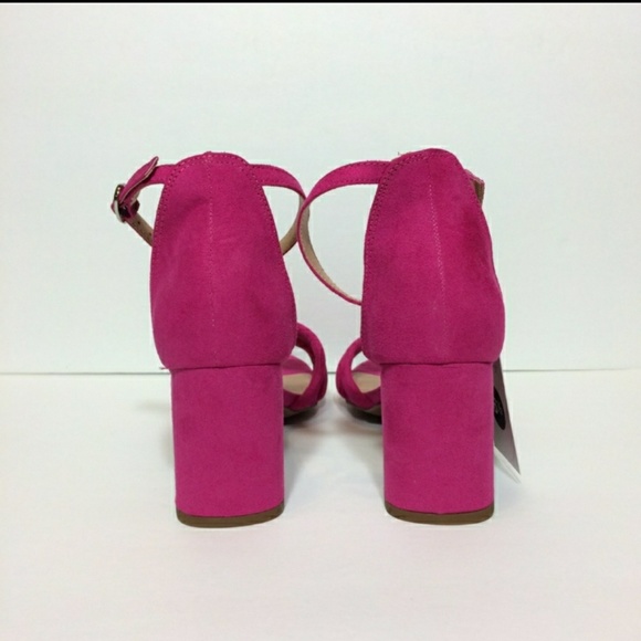 Fuscia Pink Ankle Strap Block Chunky Heels - Picture 3 of 3